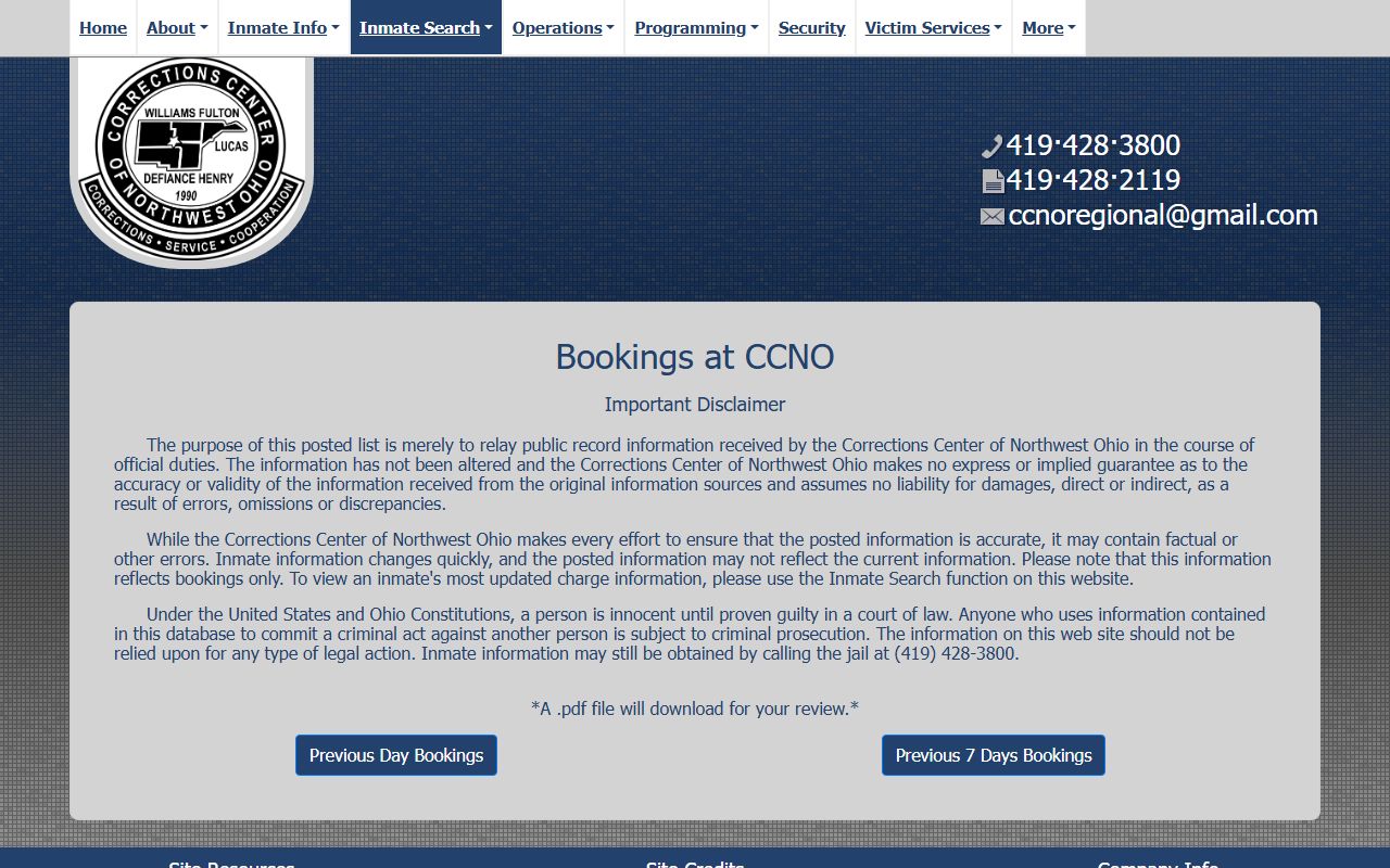 Henry County jail booking report page at CCNO without a public mugshot gallery