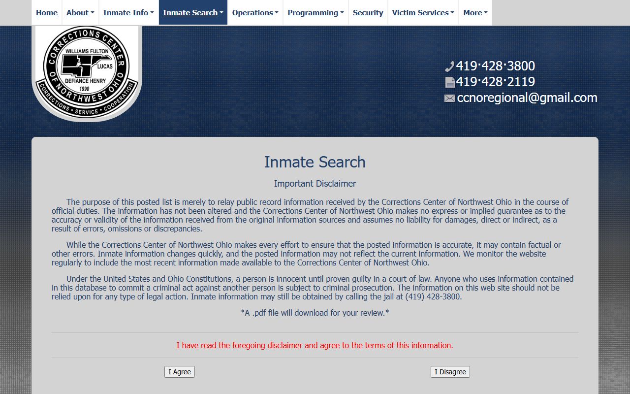 Henry County inmate search through the CCNO active offender disclaimer page