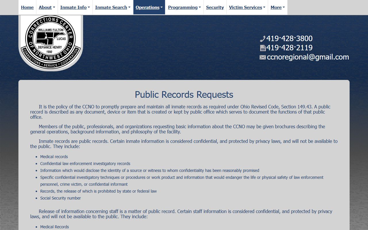 Henry County CCNO public records page for requesting jail mugshot records