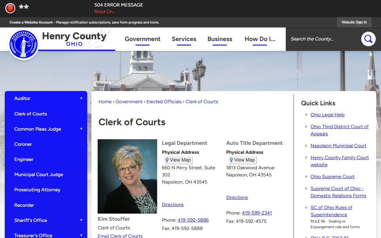 Henry County Clerk CourtView records access page